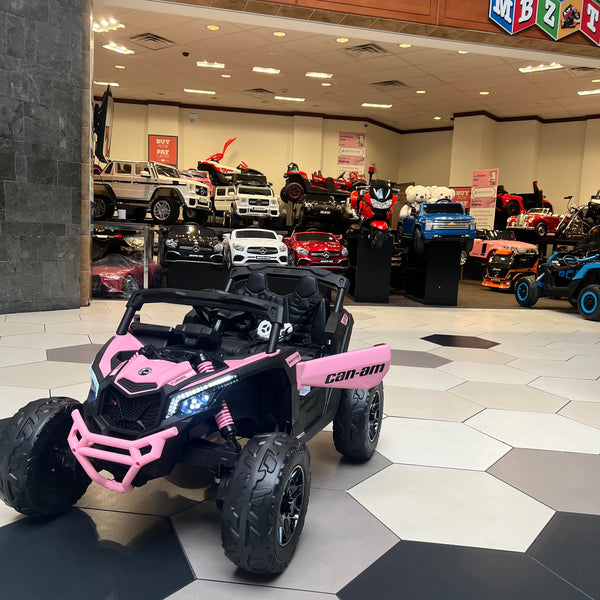 One Seat UTV 24V Licensed Can am Ages 1-4 Touch TV Bluetooth, Rubber tires Leather Seat 4 x 4 Pink Build shopping cart 8 items minimum Text Alex for details 7143504838